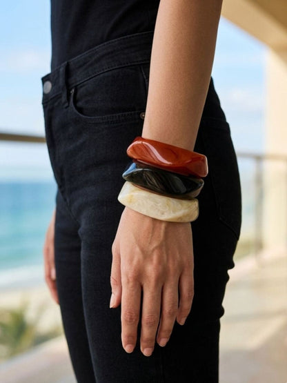 Marbled Resin Chunky Bangles for Women Set of 3