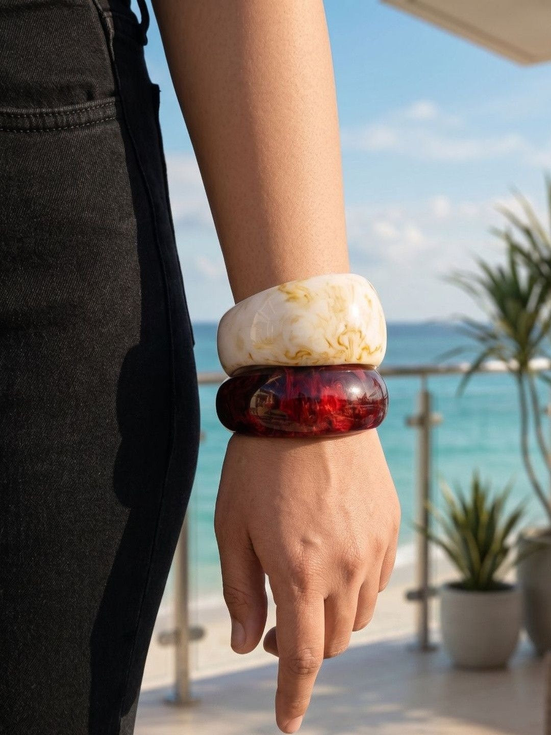 Marble & Tortoise Resin Bangles Set of 2