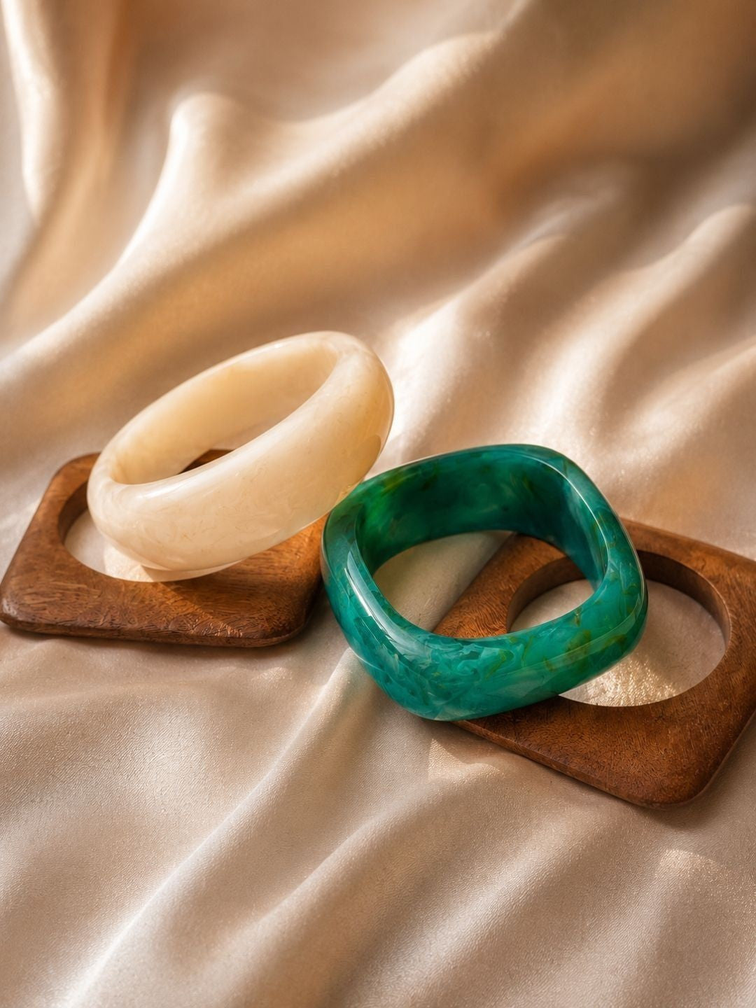 Wood & Resin Boho Bangles for Women Set of 4