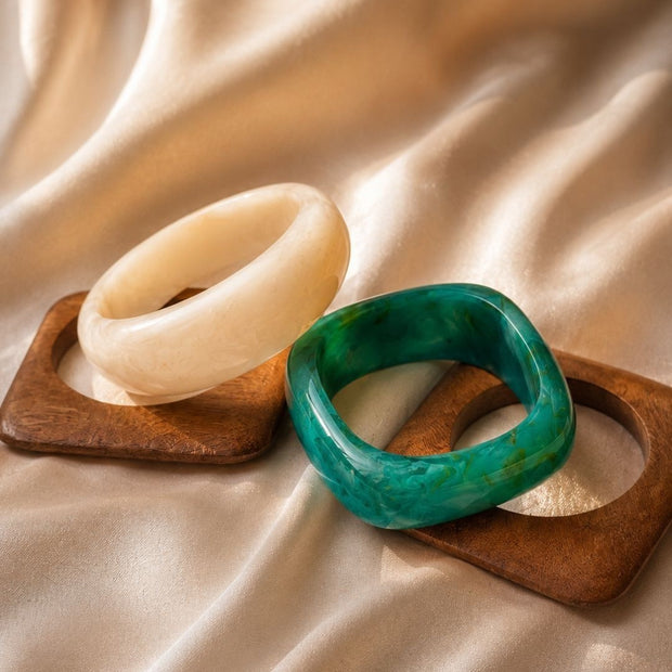 Wood & Resin Boho Bangles for Women Set of 4