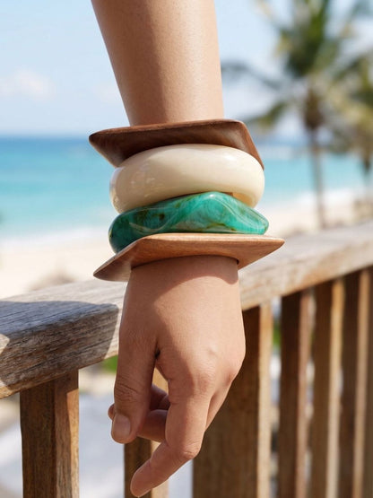 Wood & Resin Boho Bangles for Women Set of 4