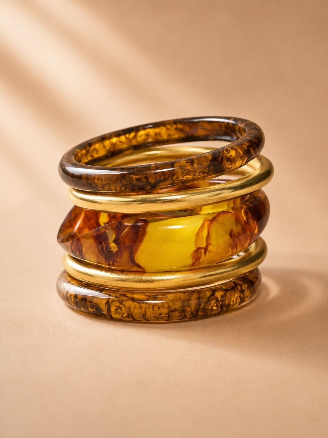 Amber Resin & Gold-Tone Bangles Set of 5