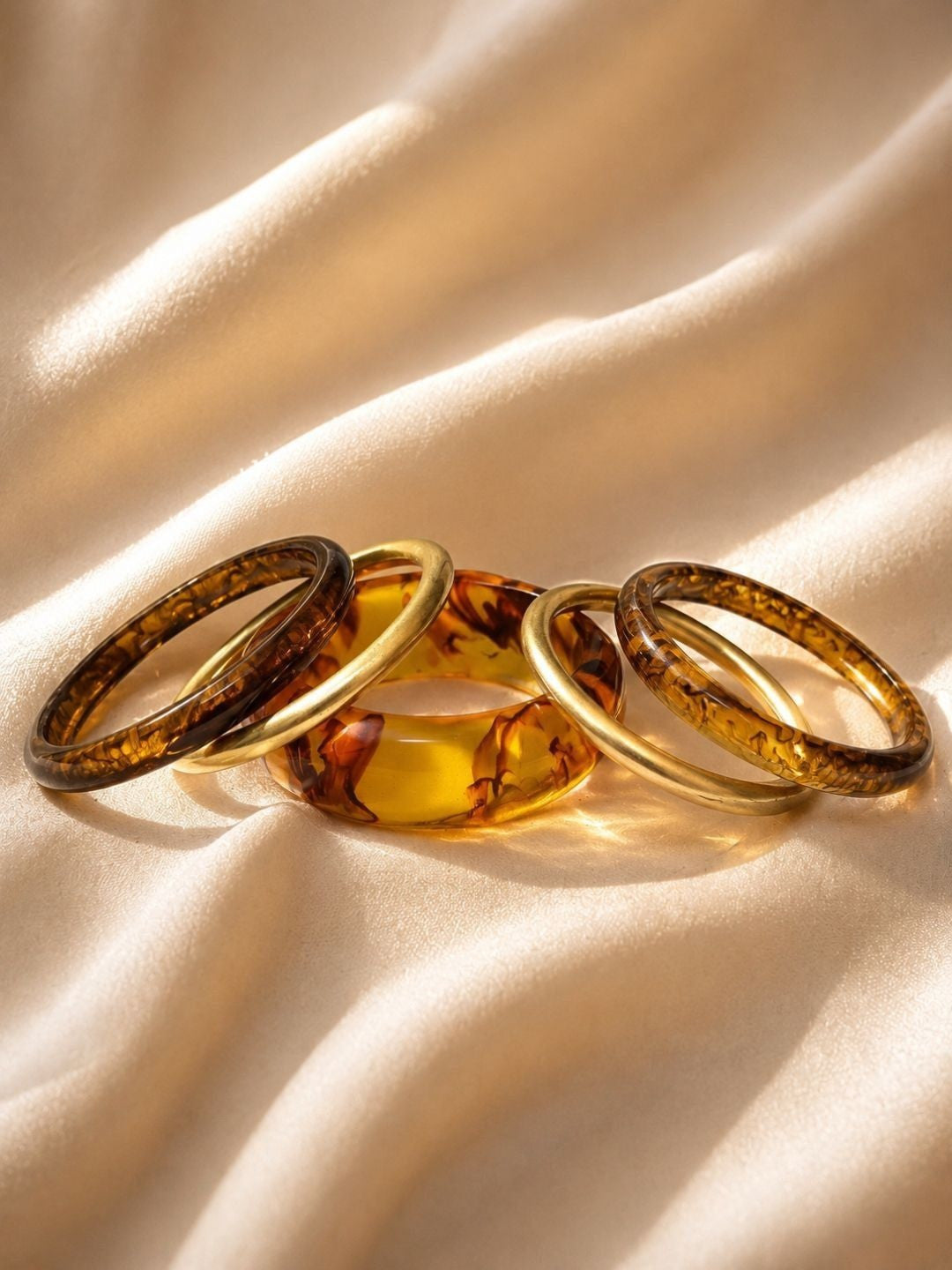 Amber Resin & Gold-Tone Bangles Set of 5