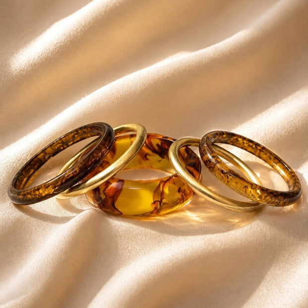 Amber Resin & Gold-Tone Bangles Set of 5