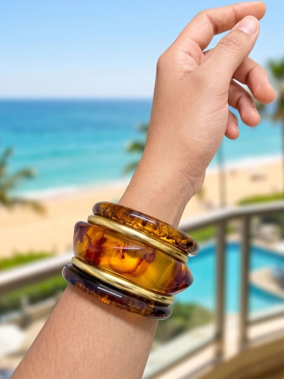 Amber Resin & Gold-Tone Bangles Set of 5