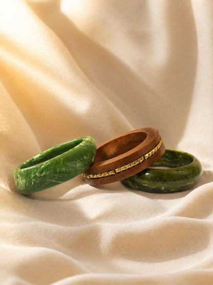Green Marble Resin & Wood Bangle Set of 3