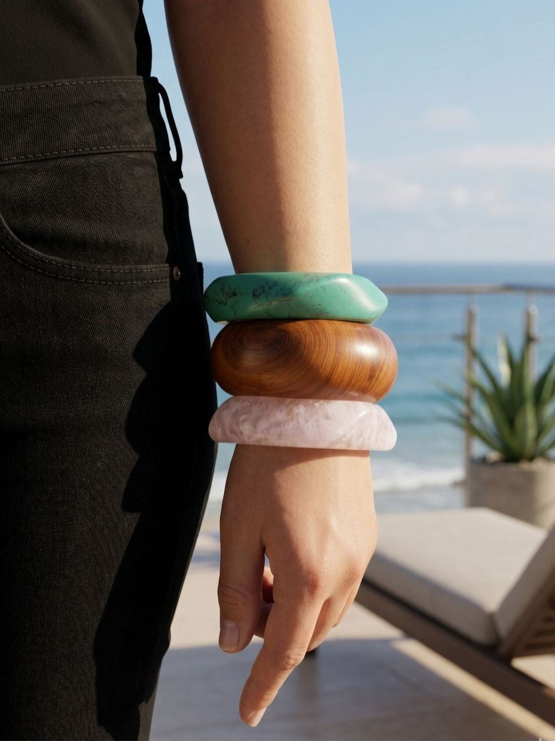 Resin & Wood Bangles for Women Set of 3