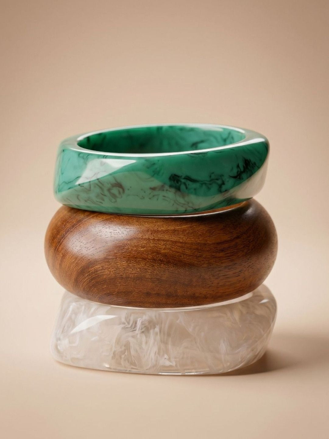 Resin & Wood Bangles for Women Set of 3