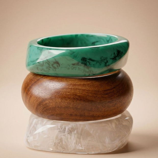 Resin & Wood Bangles for Women Set of 3