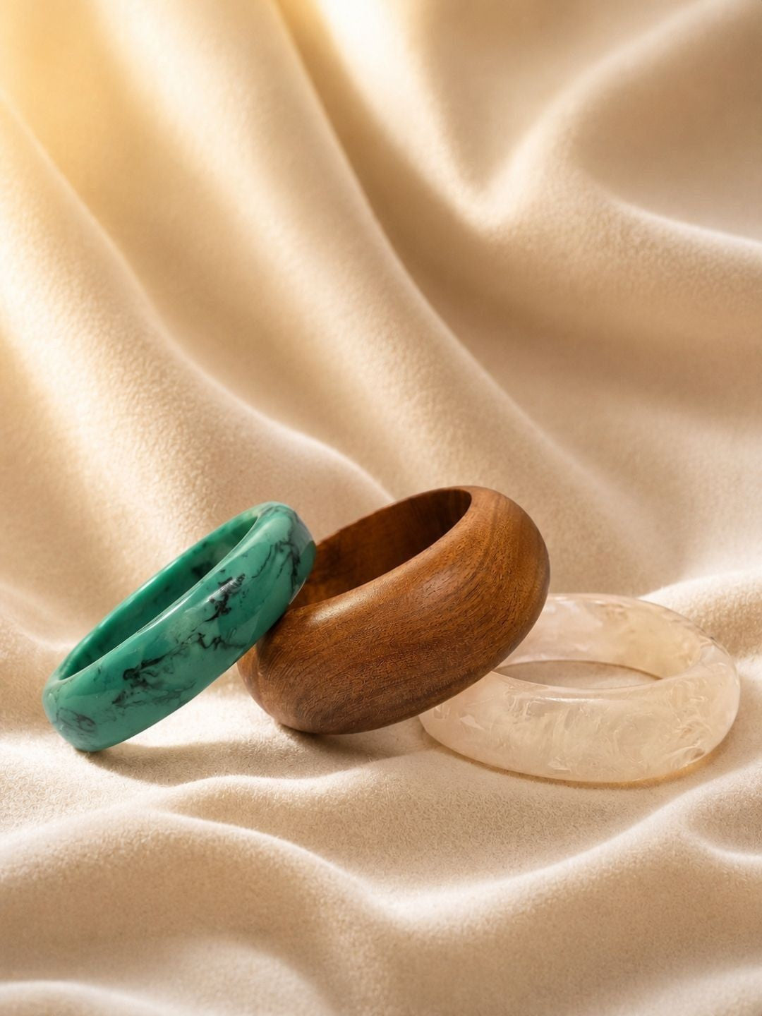 Resin & Wood Bangles for Women Set of 3