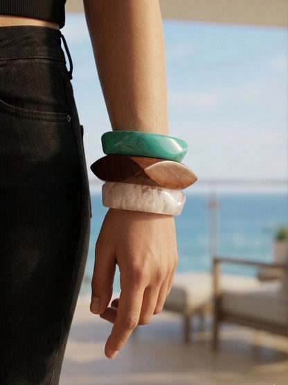 Marbled Resin & Wooden Bangles Set of 3