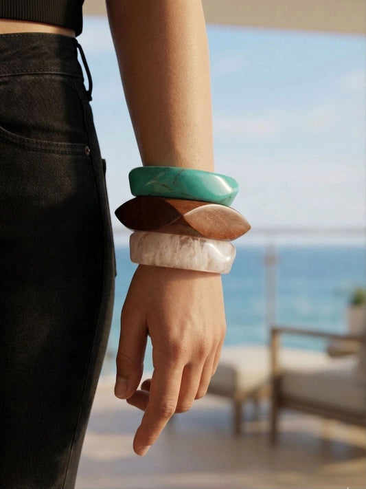 Marbled Resin & Wooden Bangles Set of 3