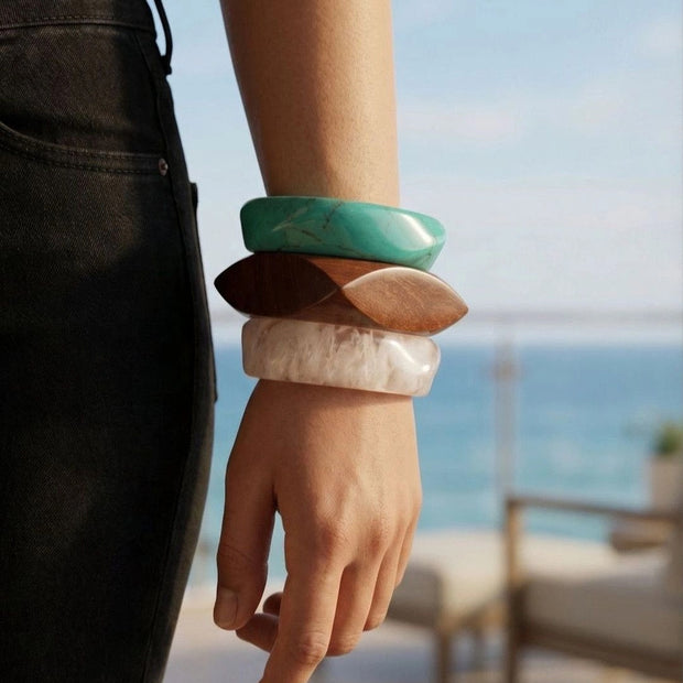 Marbled Resin & Wooden Bangles Set of 3