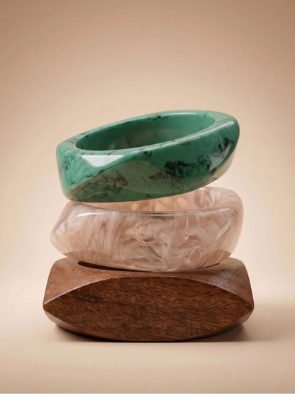 Marbled Resin & Wooden Bangles Set of 3