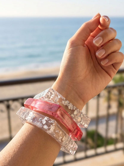 Silver Foil Clear Resin Bangles Set of 3
