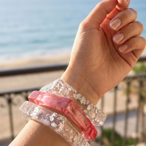 Silver Foil Clear Resin Bangles Set of 3