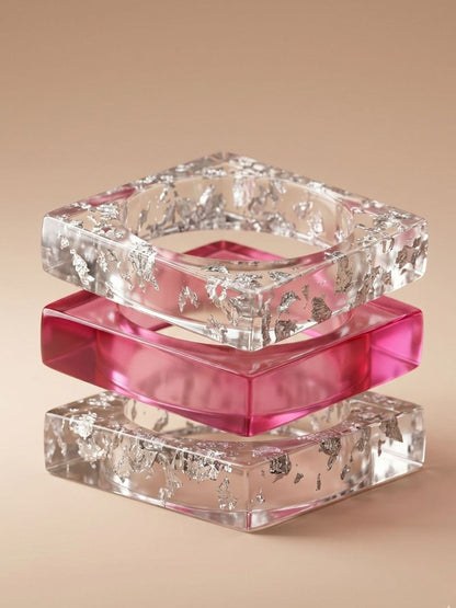 Silver Foil Clear Resin Bangles Set of 3