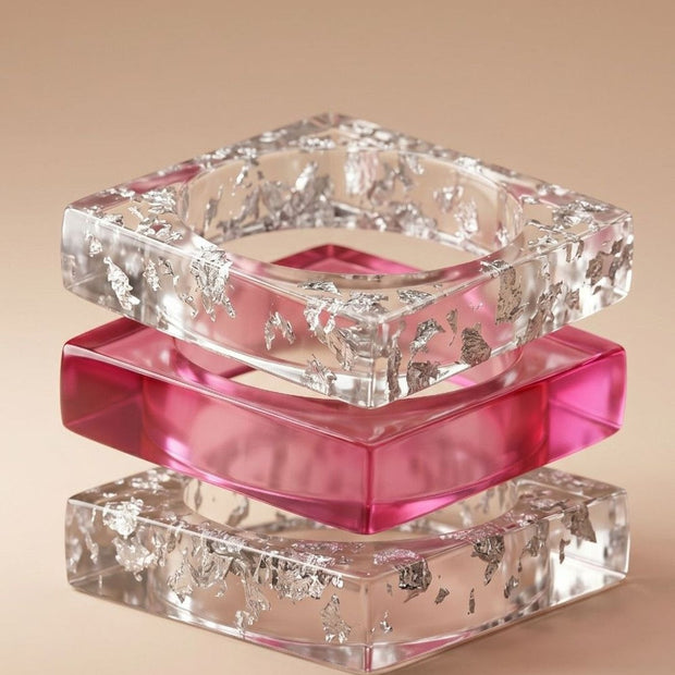 Silver Foil Clear Resin Bangles Set of 3