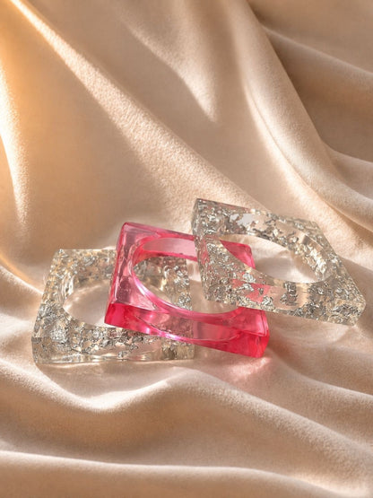Silver Foil Clear Resin Bangles Set of 3