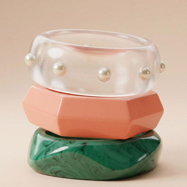 Resin Pearl-Studded Lucite Bangles Set of 3