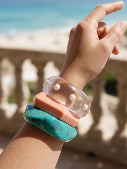 Resin Pearl-Studded Lucite Bangles Set of 3