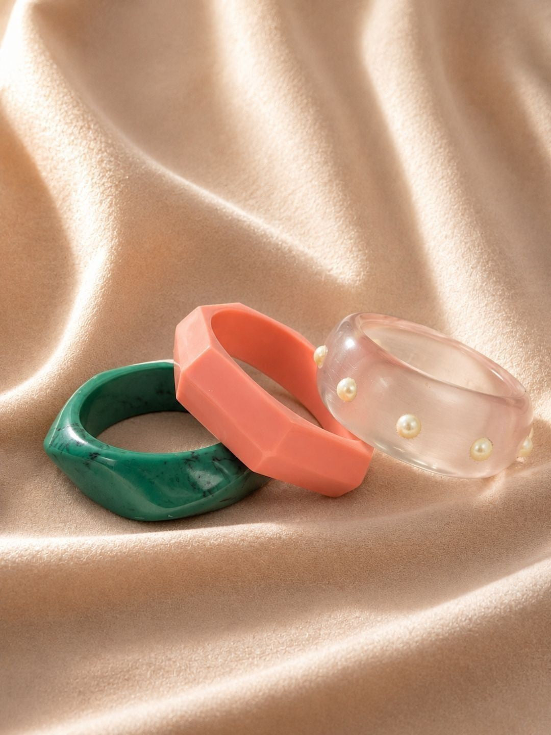 Resin Pearl-Studded Lucite Bangles Set of 3