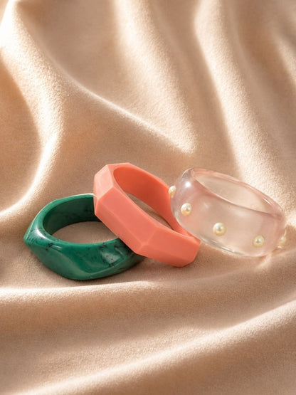 Resin Pearl-Studded Lucite Bangles Set of 3