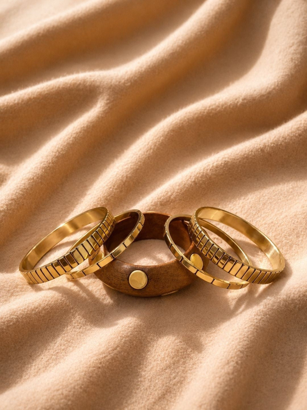 Gold-Plated Wood & Metal Bangles Set of 5