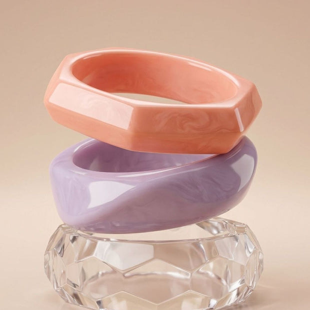 Resin Marble Bangles Peach Lilac Clear Set of 3