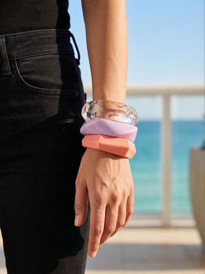 Resin Marble Bangles Peach Lilac Clear Set of 3