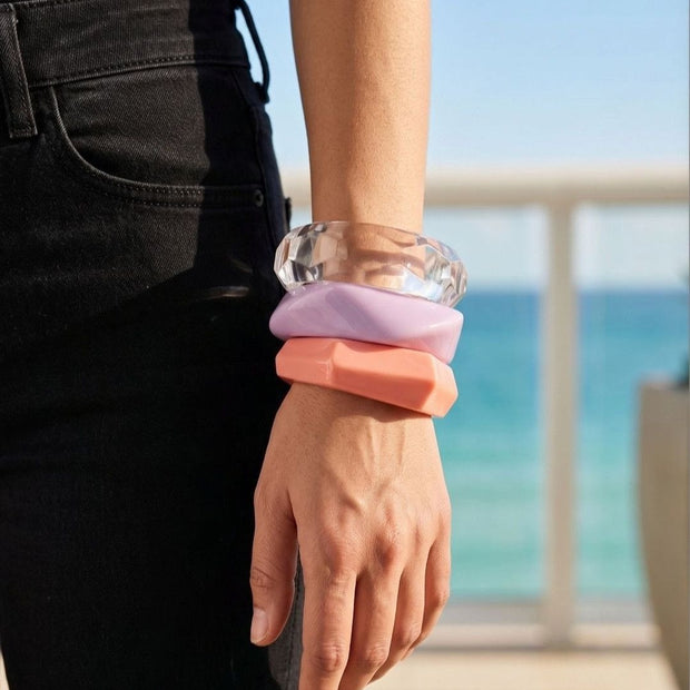Resin Marble Bangles Peach Lilac Clear Set of 3