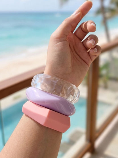 Resin Marble Bangles Peach Lilac Clear Set of 3