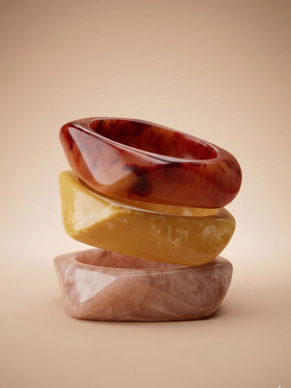 Marble Resin Bangles for Women Set of 3