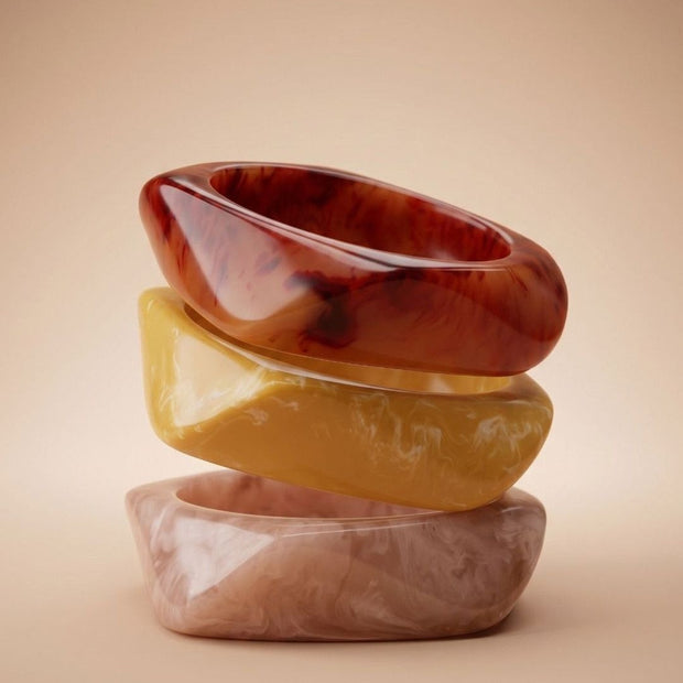 Marble Resin Bangles for Women Set of 3