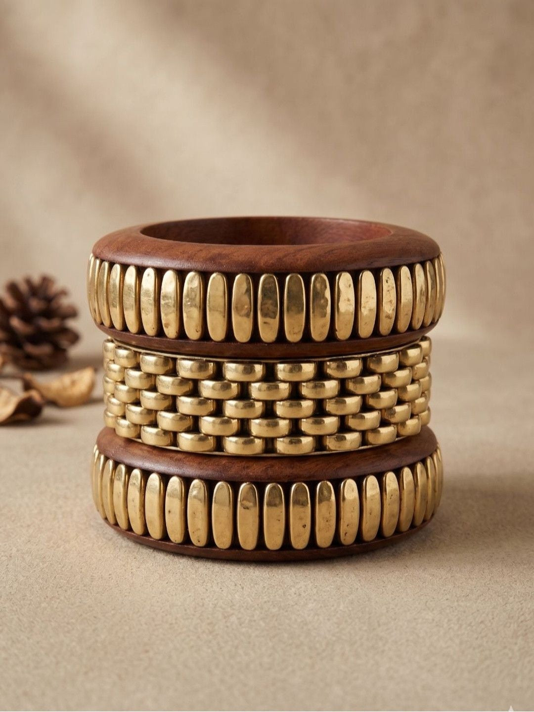 Gold-Plated Wooden Bangles Set of 3