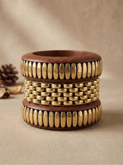 Gold-Plated Wooden Bangles Set of 3