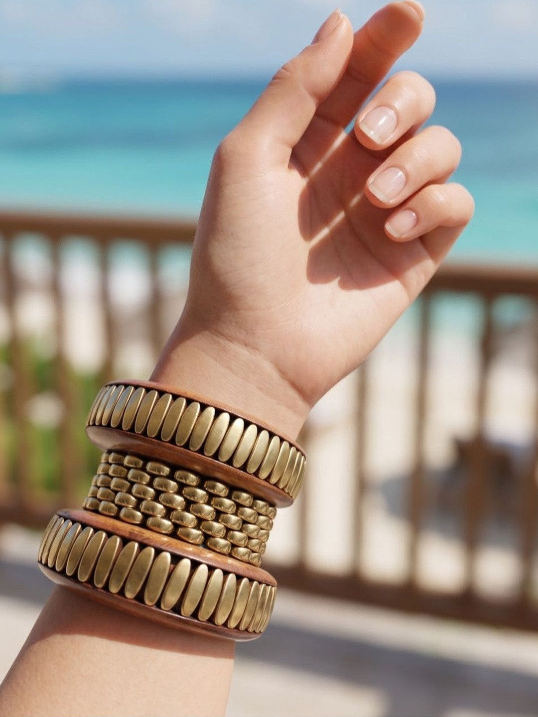Gold-Plated Wooden Bangles Set of 3