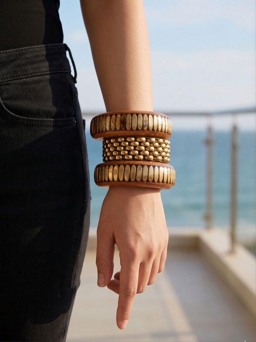 Gold-Plated Wooden Bangles Set of 3