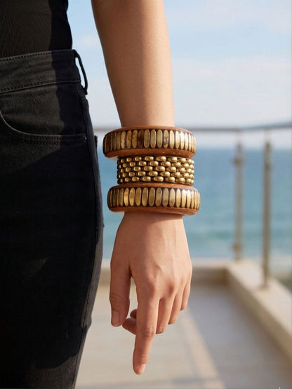 Gold-Plated Wooden Bangles Set of 3