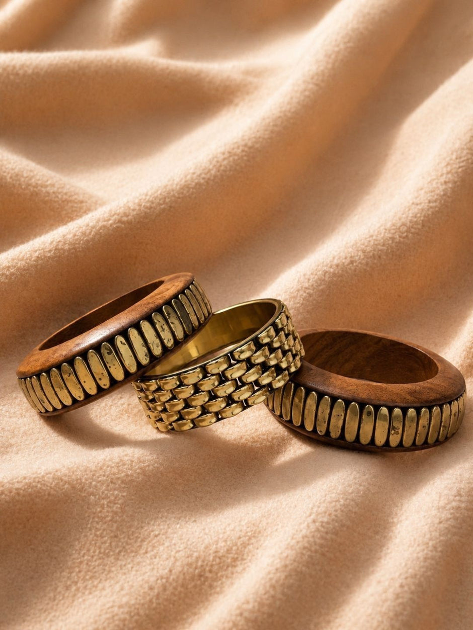 Gold-Plated Wooden Bangles Set of 3