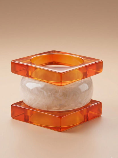 Orange Resin Square Bangles with Pearl Bangle Set of 3