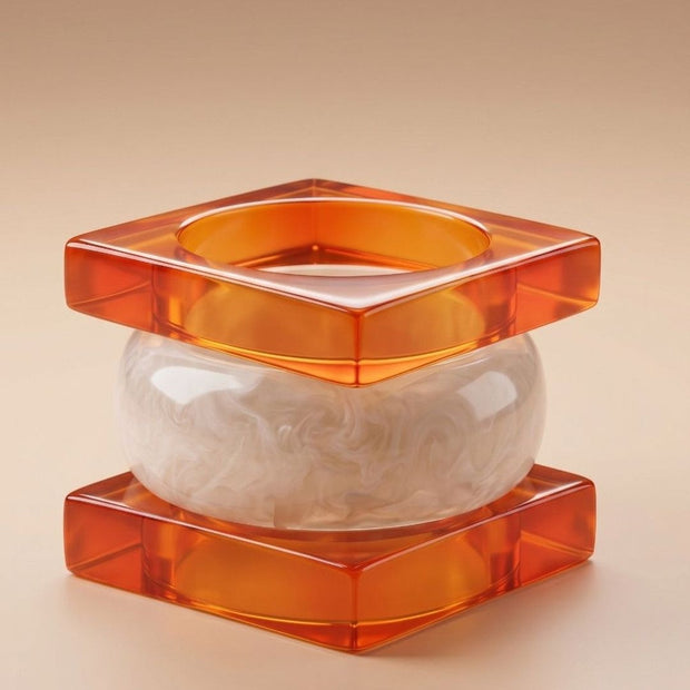 Orange Resin Square Bangles with Pearl Bangle Set of 3
