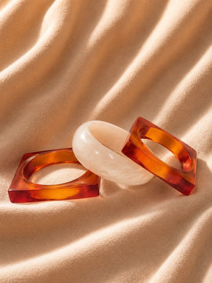 Orange Resin Square Bangles with Pearl Bangle Set of 3