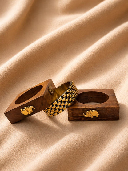 Gold-Tone Wood & Metal Bangles Set of 3