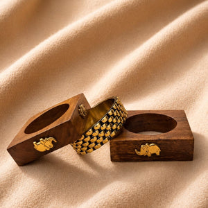 Gold-Tone Wood & Metal Bangles Set of 3