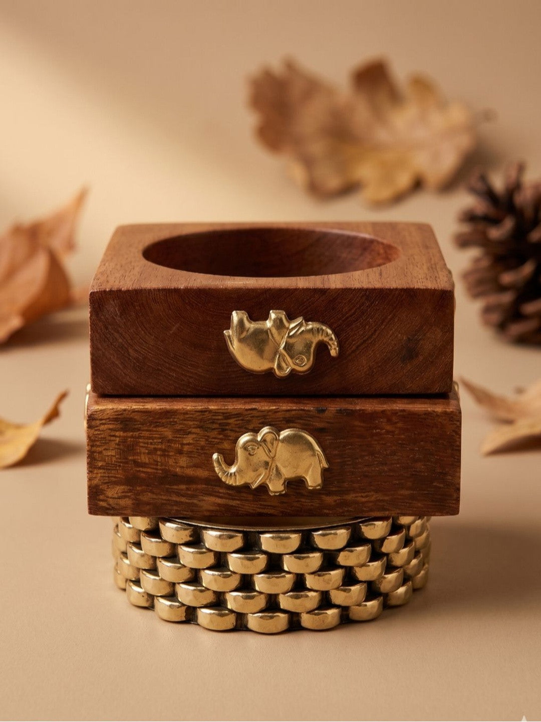 Gold-Tone Wood & Metal Bangles Set of 3
