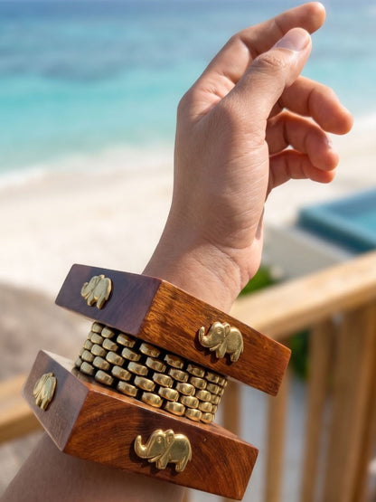Gold-Tone Wood & Metal Bangles Set of 3