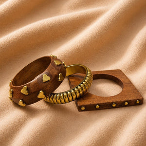 Gold-Plated Wood & Brass Bangle Set of 3