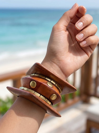 Gold-Tone Wooden Bangles Set of 5