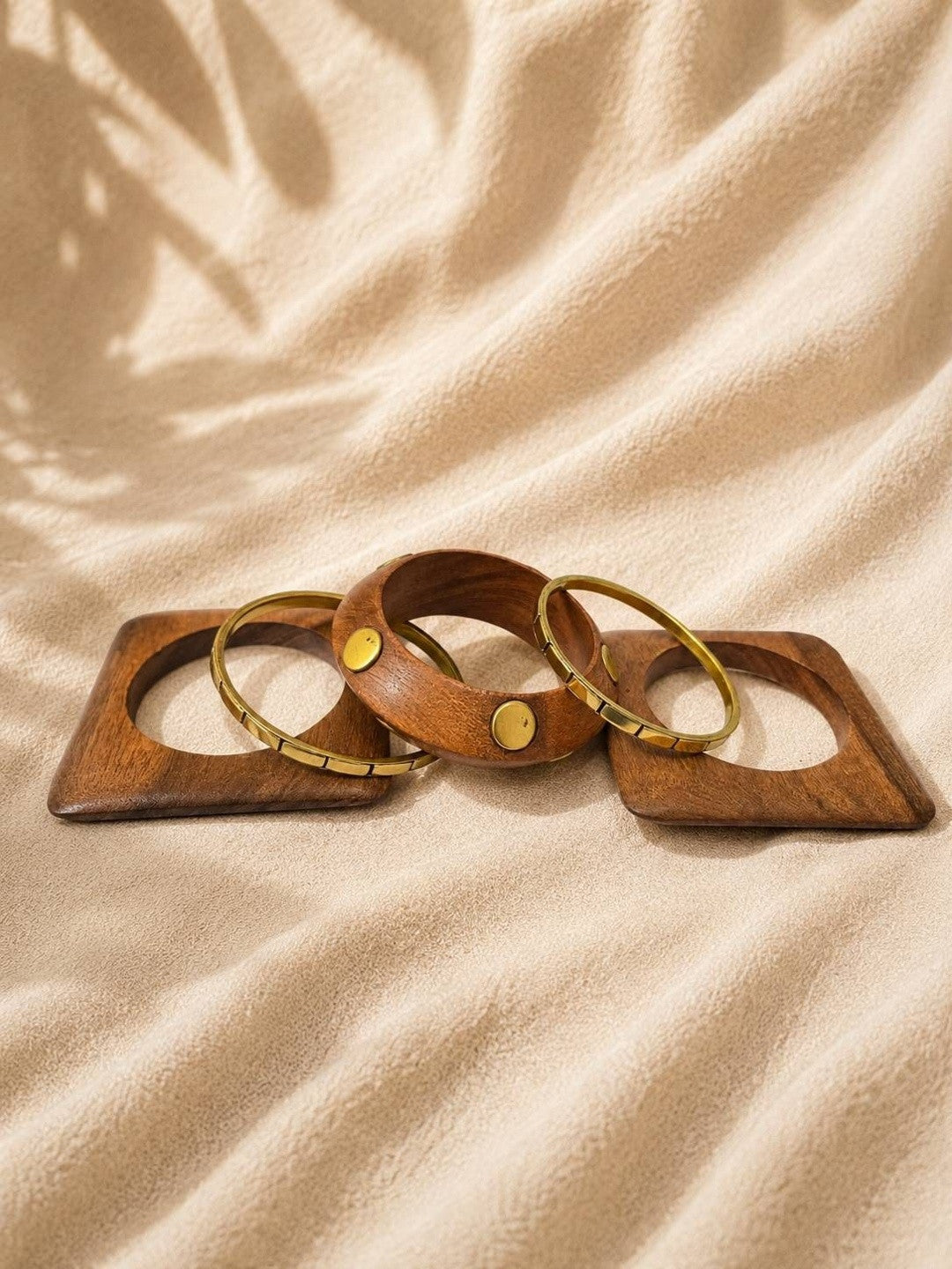 Gold-Tone Wooden Bangles Set of 5